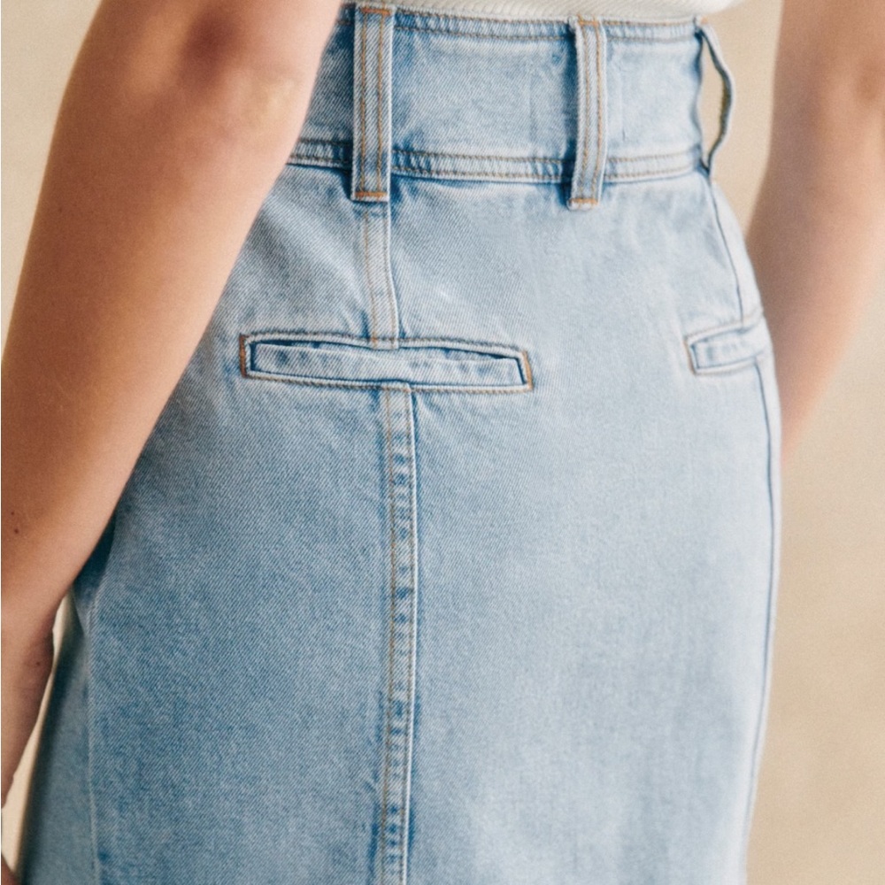 Sezane Light Blue Denim Button-Front Mini Skirt - Picture 3 of 10